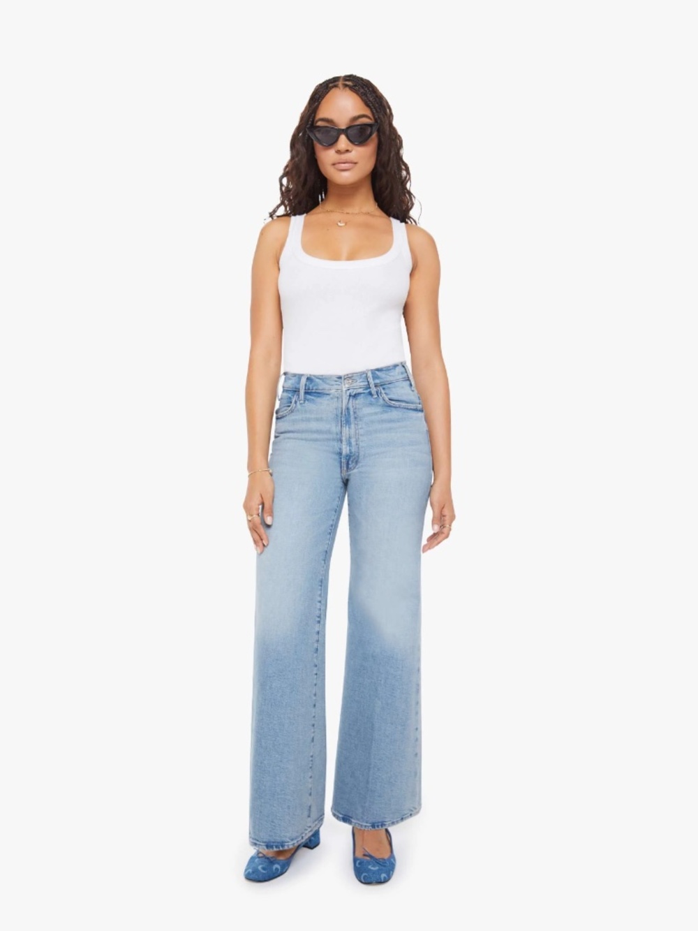 New MOTHER PETITES The Lil Hustler Roller Sneak Confess Wide Leg High Rise Jeans